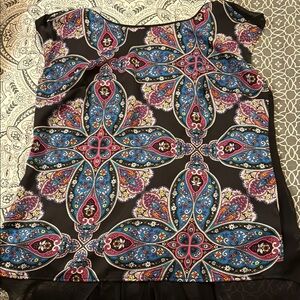 Nicole Blue and Pink Graphic Cap Sleeve Blouse